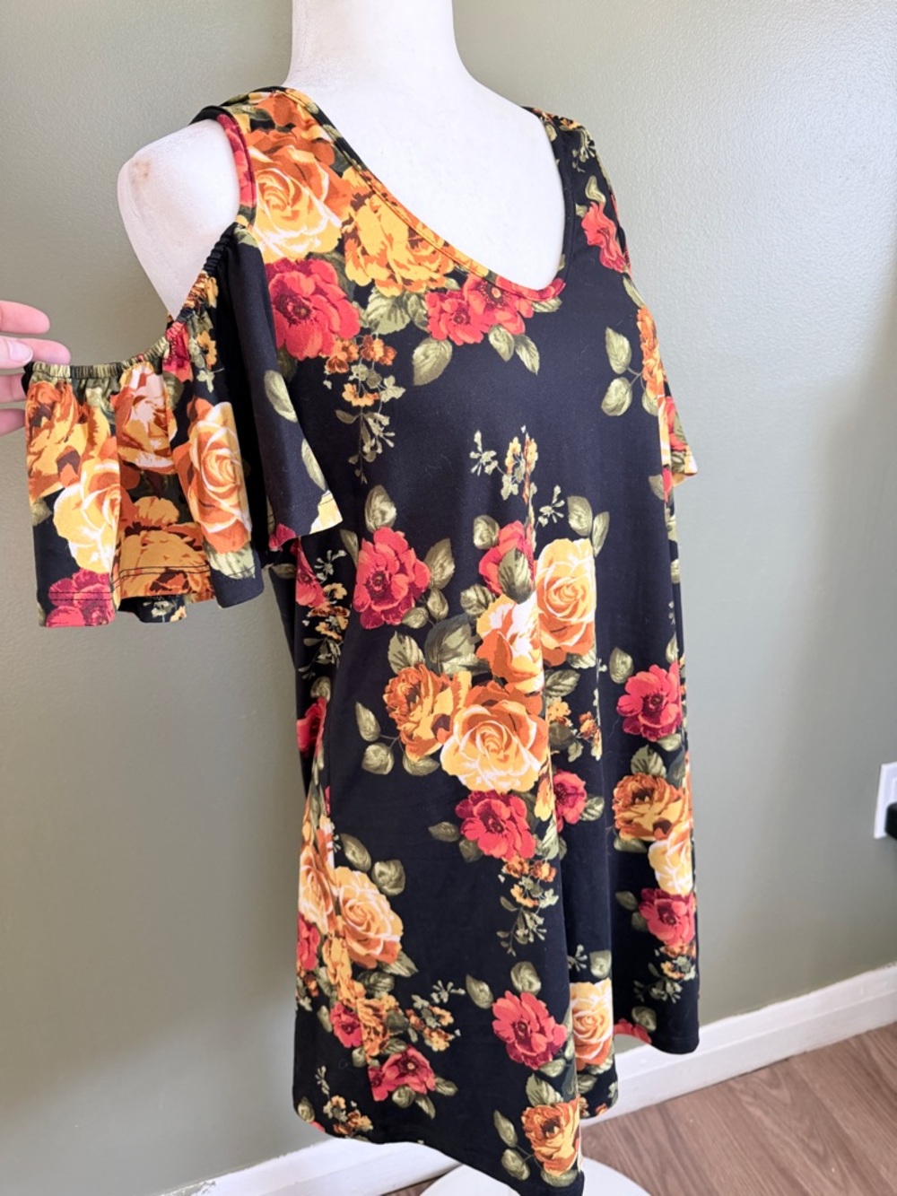 French Grey Black Orange and Pink Floral Top